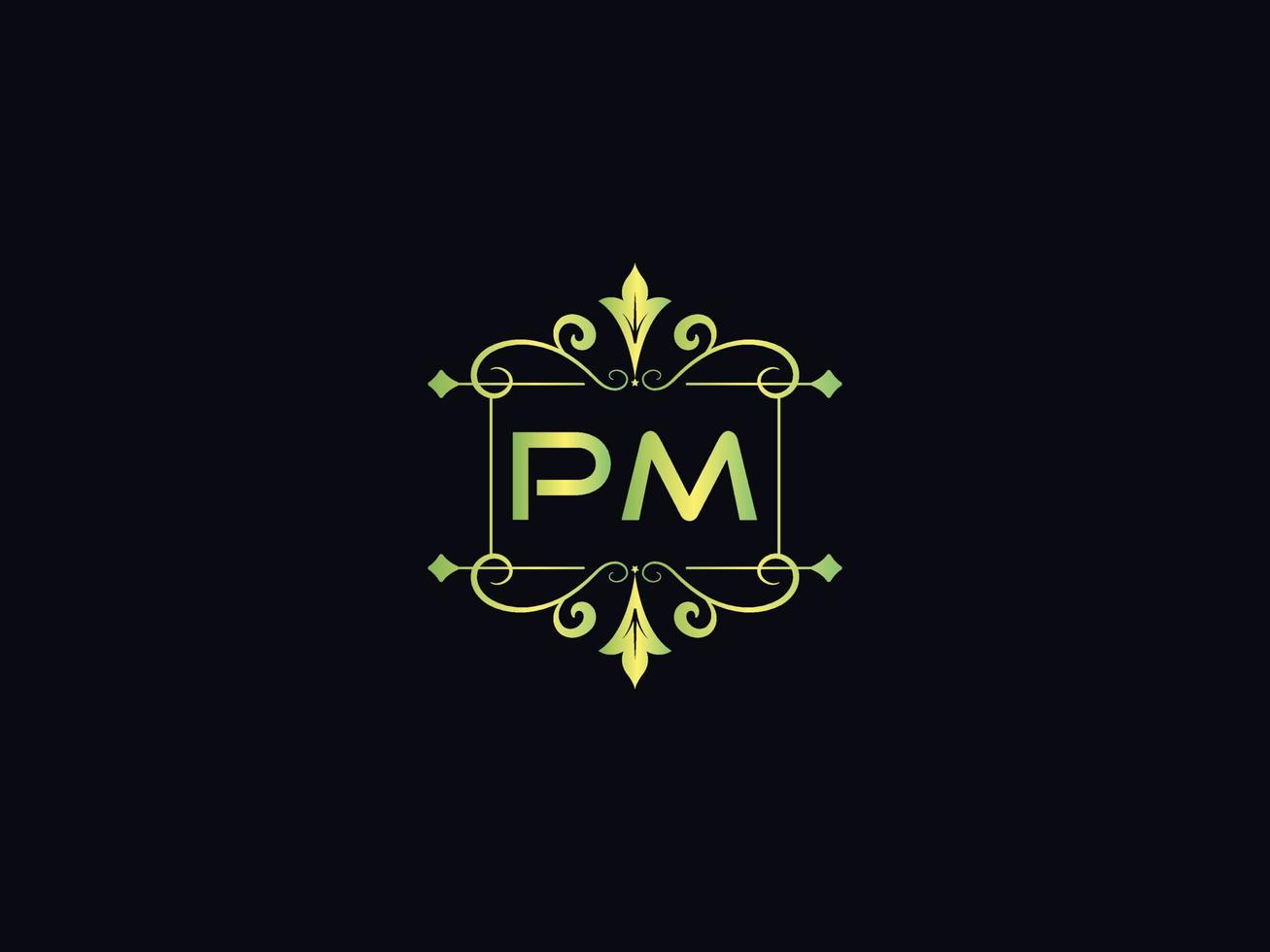 logotipo de luxo monograma pm, design mínimo de logotipo de carta pm vetor