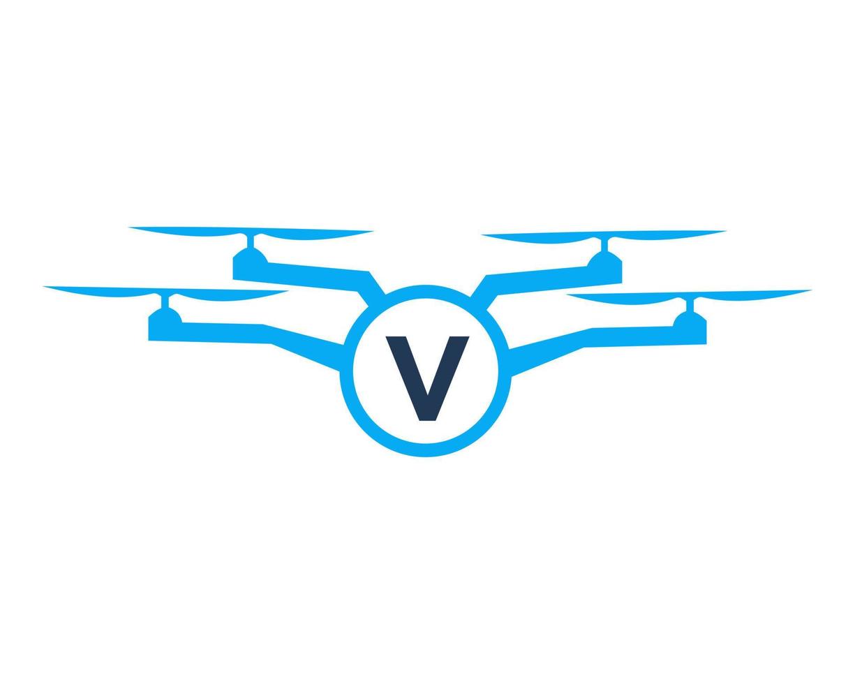 design de logotipo drone no conceito de letra v. modelo de vetor de drone de fotografia