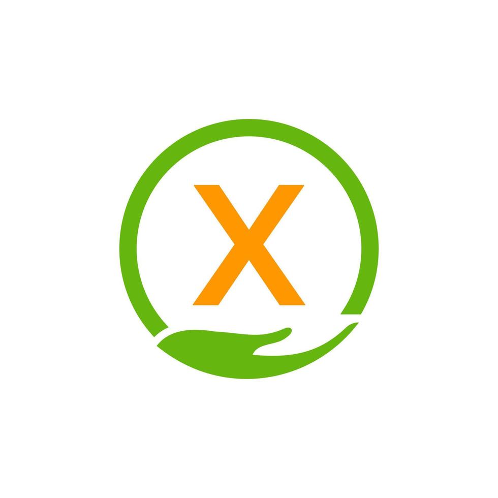 letra x logotipo de mão de ajuda de caridade vetor