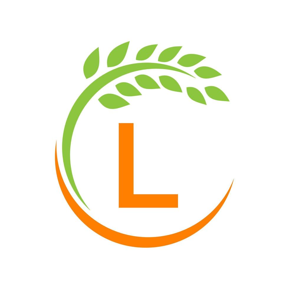 logotipo da agricultura no conceito de letra l. agricultura e pastagem agrícola, leite, logotipo do celeiro vetor