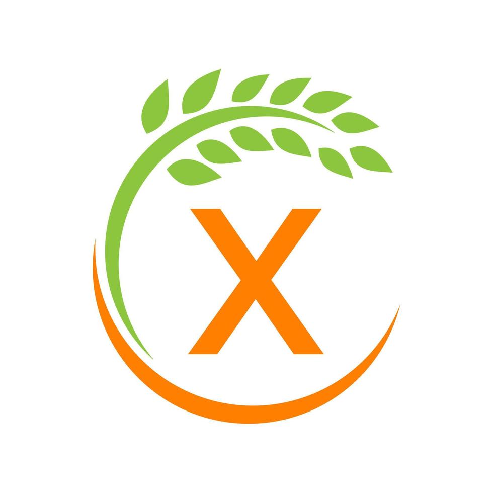 logotipo da agricultura no conceito de letra x. agricultura e pastagem agrícola, leite, logotipo do celeiro vetor