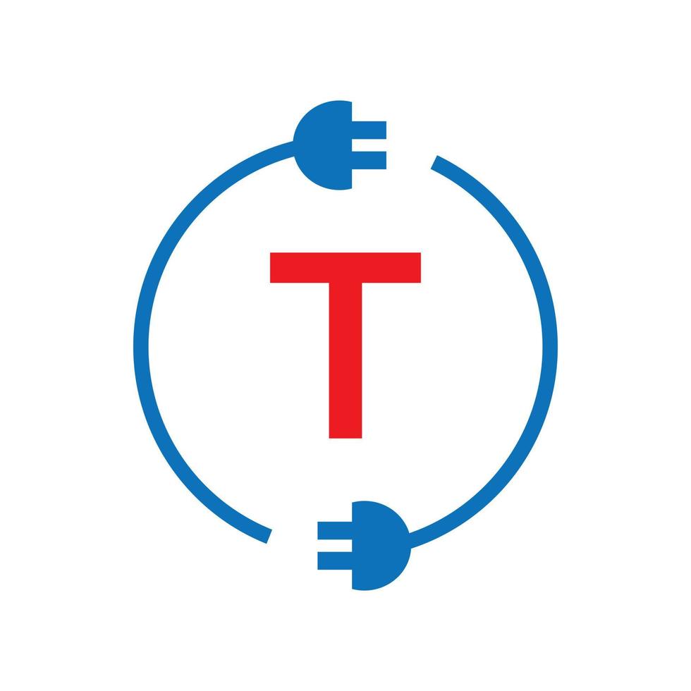 logotipo da eletricidade da letra t do raio do trovão. elétrico industrial, parafuso elétrico de sinal de energia vetor