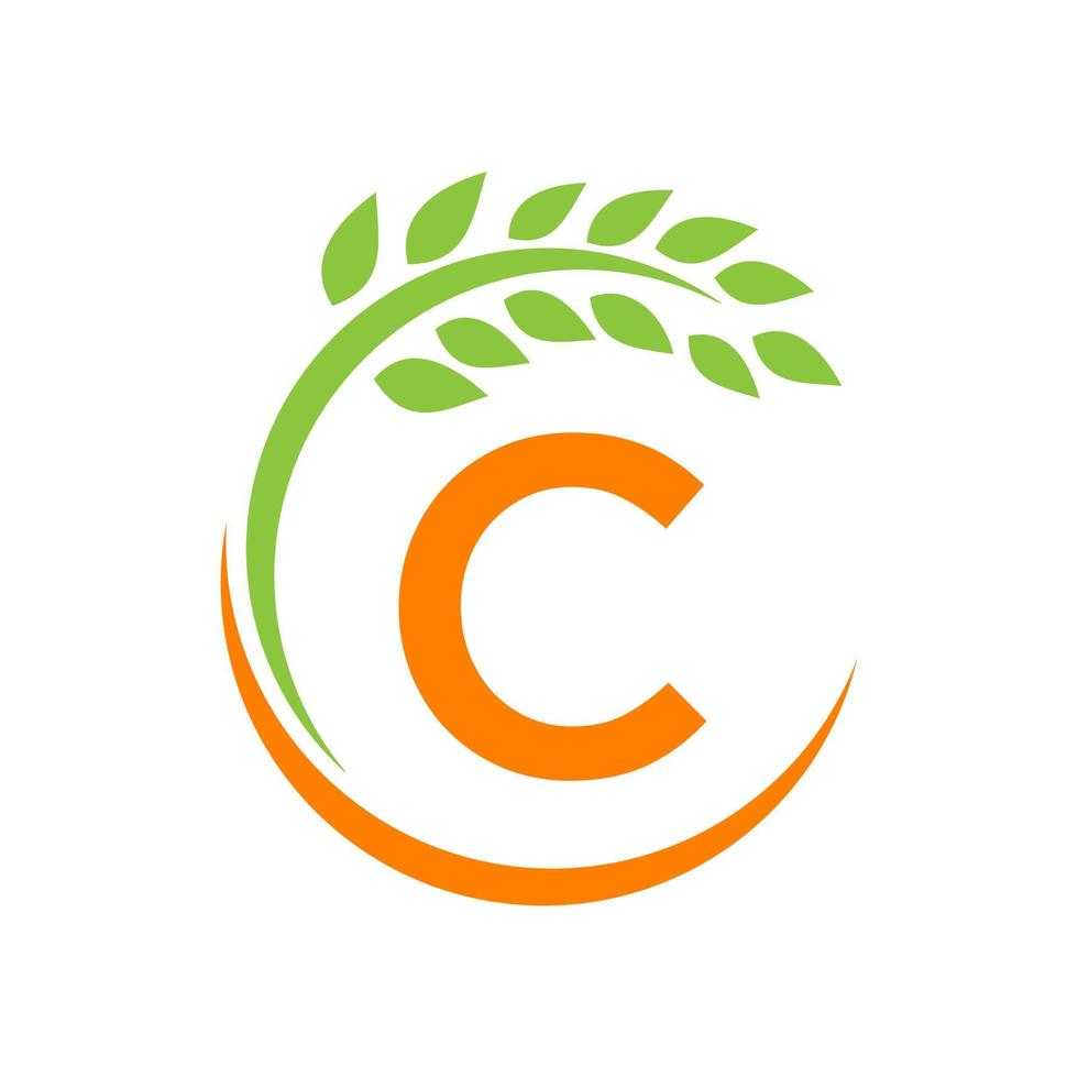 logotipo da agricultura no conceito de letra c. agricultura e pastagem agrícola, leite, logotipo do celeiro vetor
