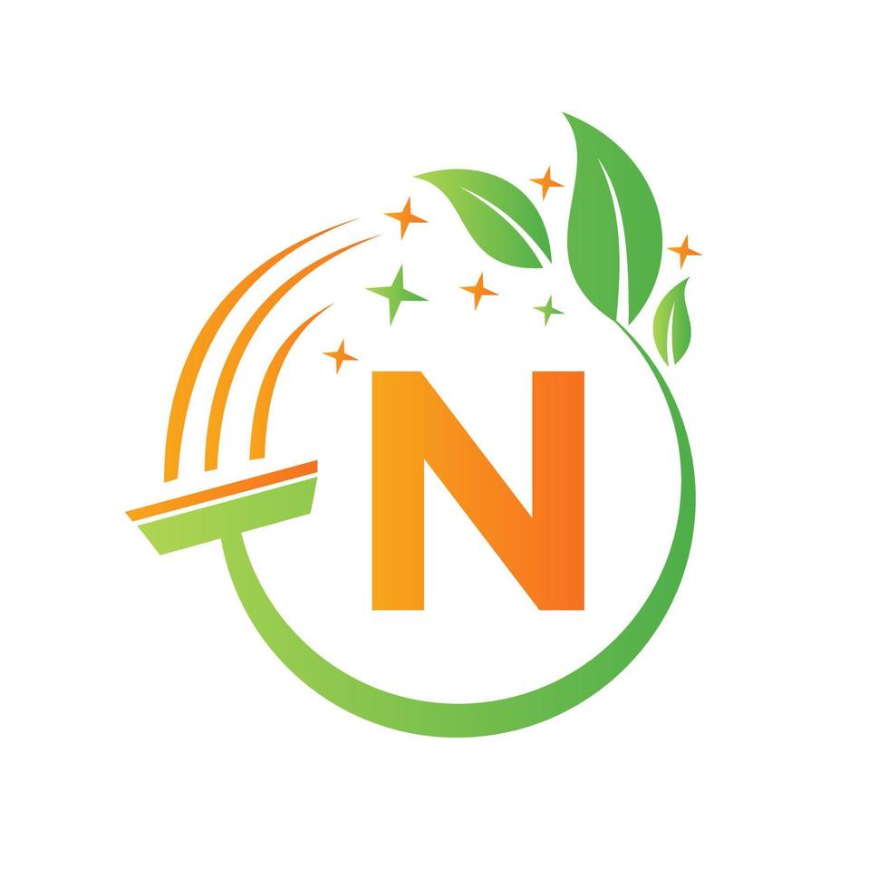 logotipo de empregada no conceito de letra n com ícone de pincel limpo vetor