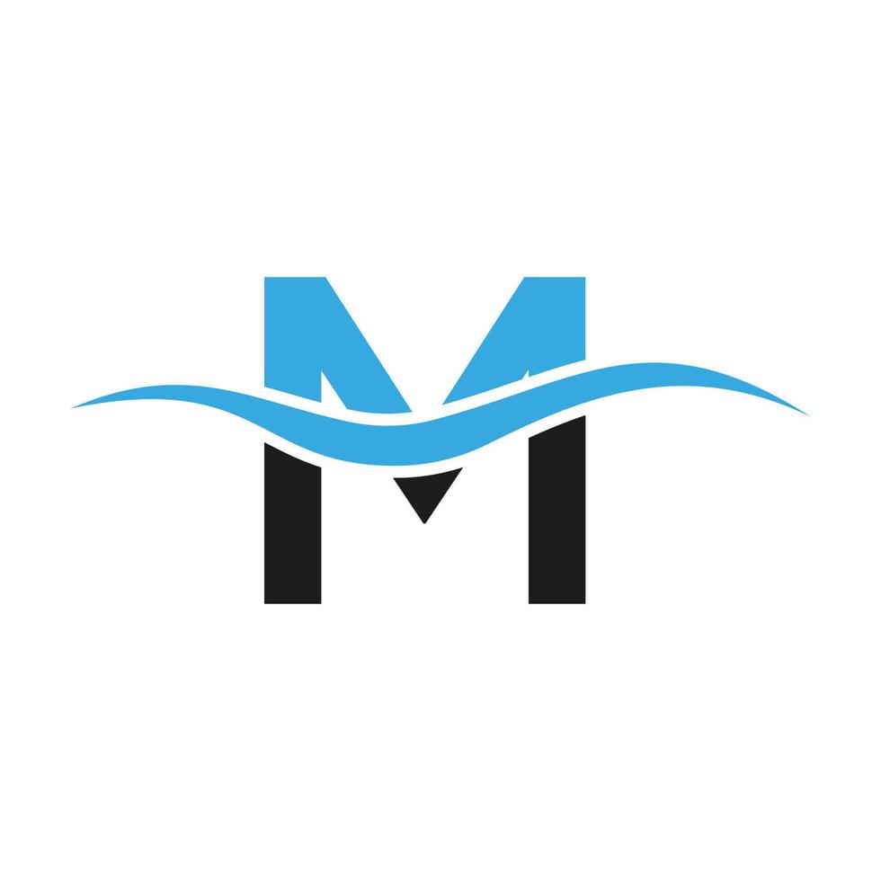 letra m logotipo sinal design conceito de onda de água vetor