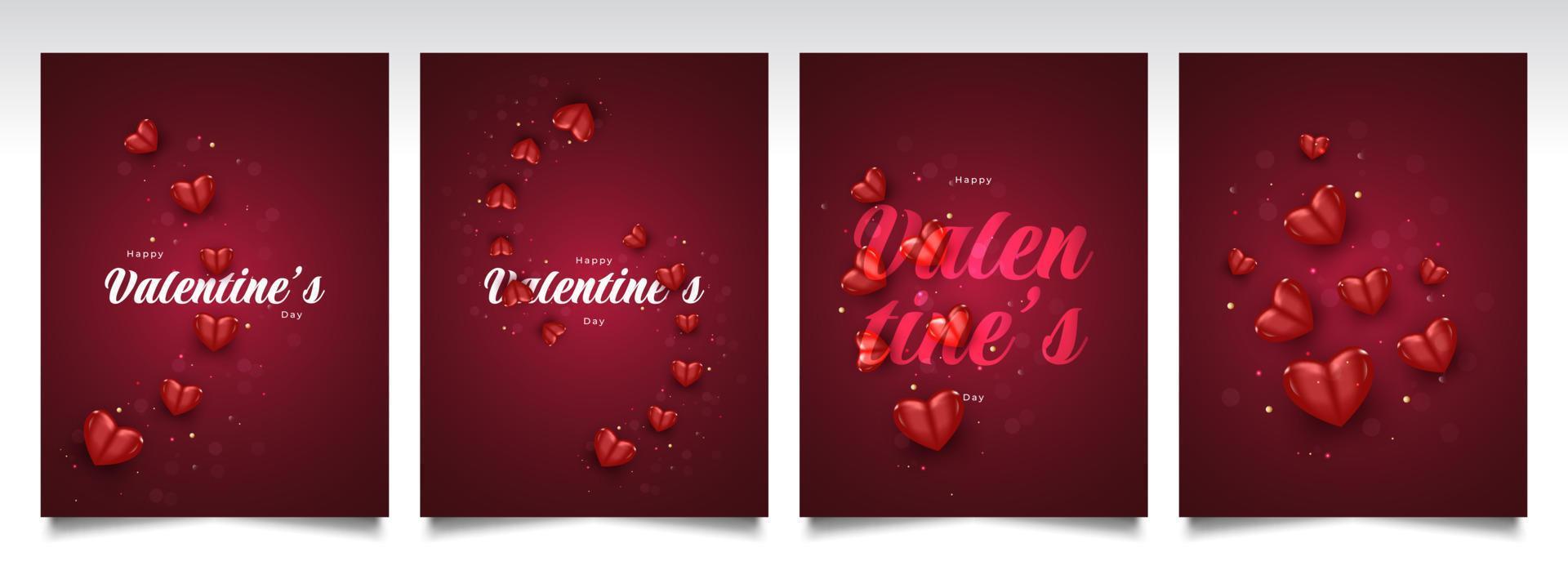 cartão de dia dos namorados ou design de pôster com ilustração de coração vermelho 3d. feliz dia dos namorados tipografia vetor