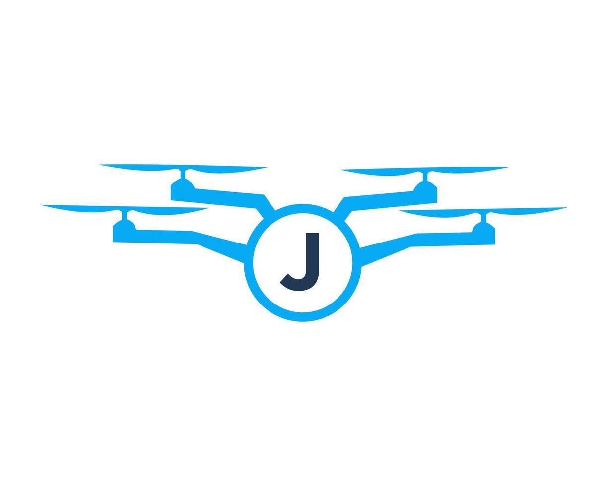 design do logotipo do drone no conceito da letra j. modelo de vetor de drone de fotografia