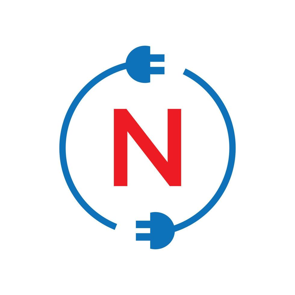 logotipo da letra n da eletricidade do raio do trovão. elétrico industrial, parafuso elétrico de sinal de energia vetor