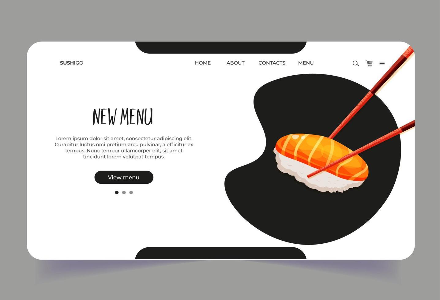 página inicial com rolo de nigiri em pauzinhos de madeira. dark web site para empresa de negócios de comida asiática vetor