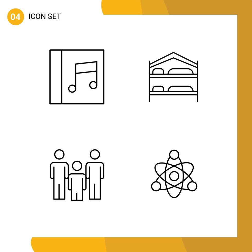 4 símbolos de sinais de linha universal de elementos de design de vetores editáveis de átomo de hotel de cama infantil de álbum