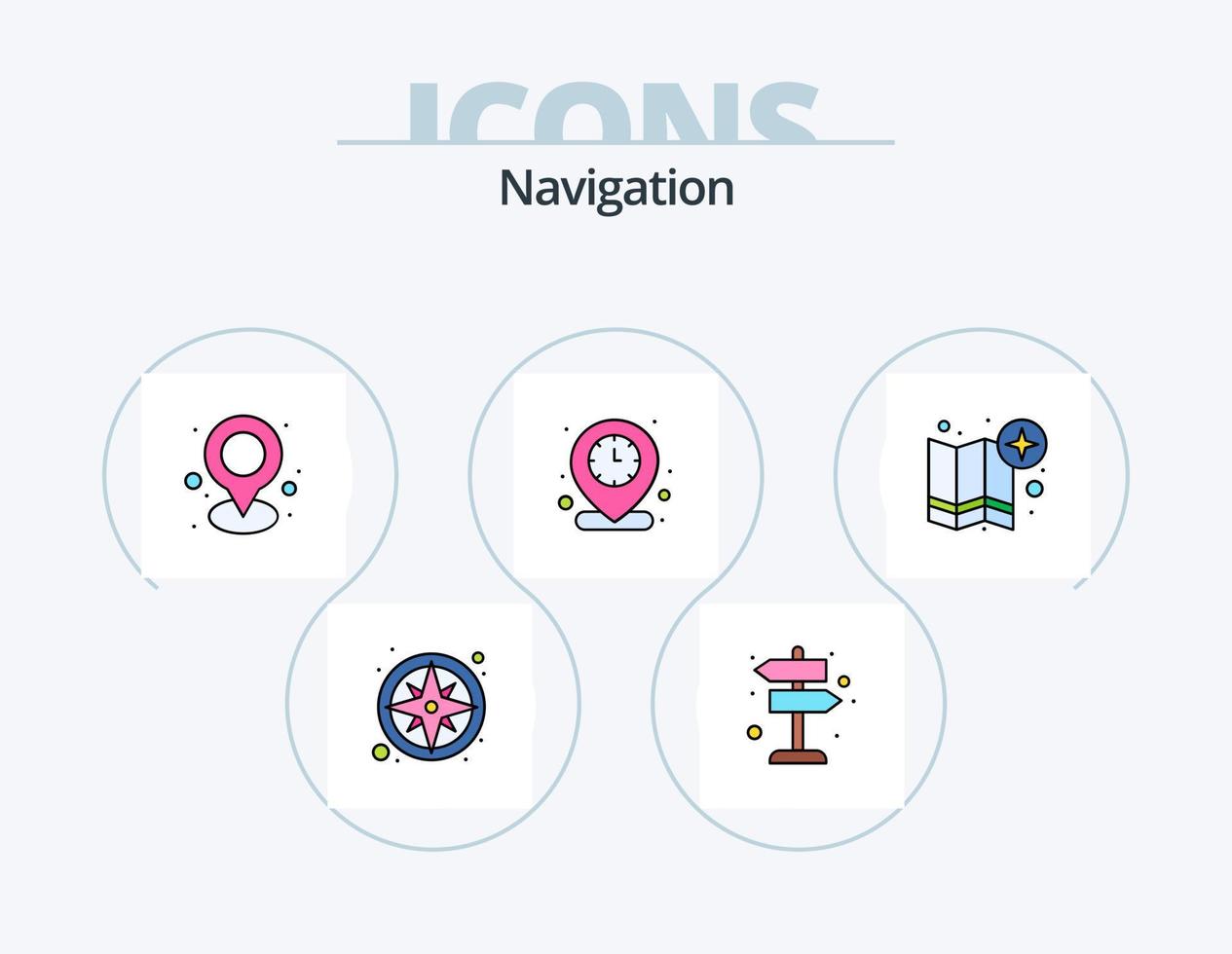 linha de navegação cheia de ícones do pacote 5 design de ícones. navegação. bússola. mapa. GPS. identificar vetor