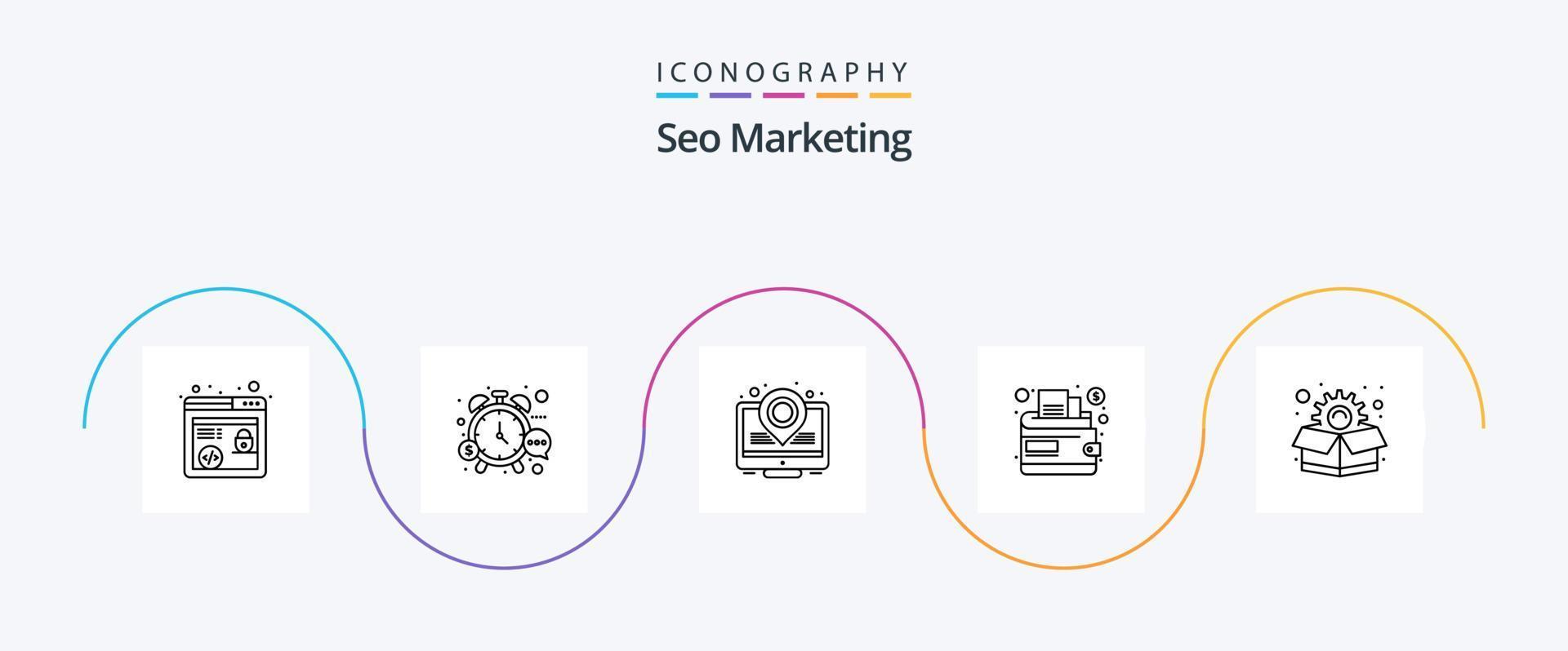 pacote de ícones de linha de marketing seo 5, incluindo . pacote. mapa de calor. marketing. dinheiro vetor