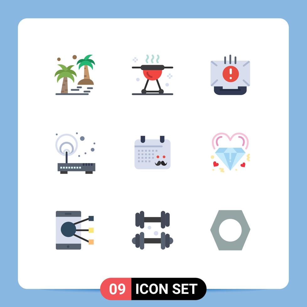 9 pacote de cores planas de interface de usuário de sinais e símbolos modernos de elementos de design de vetores editáveis de e-mail de grade de acesso à rede