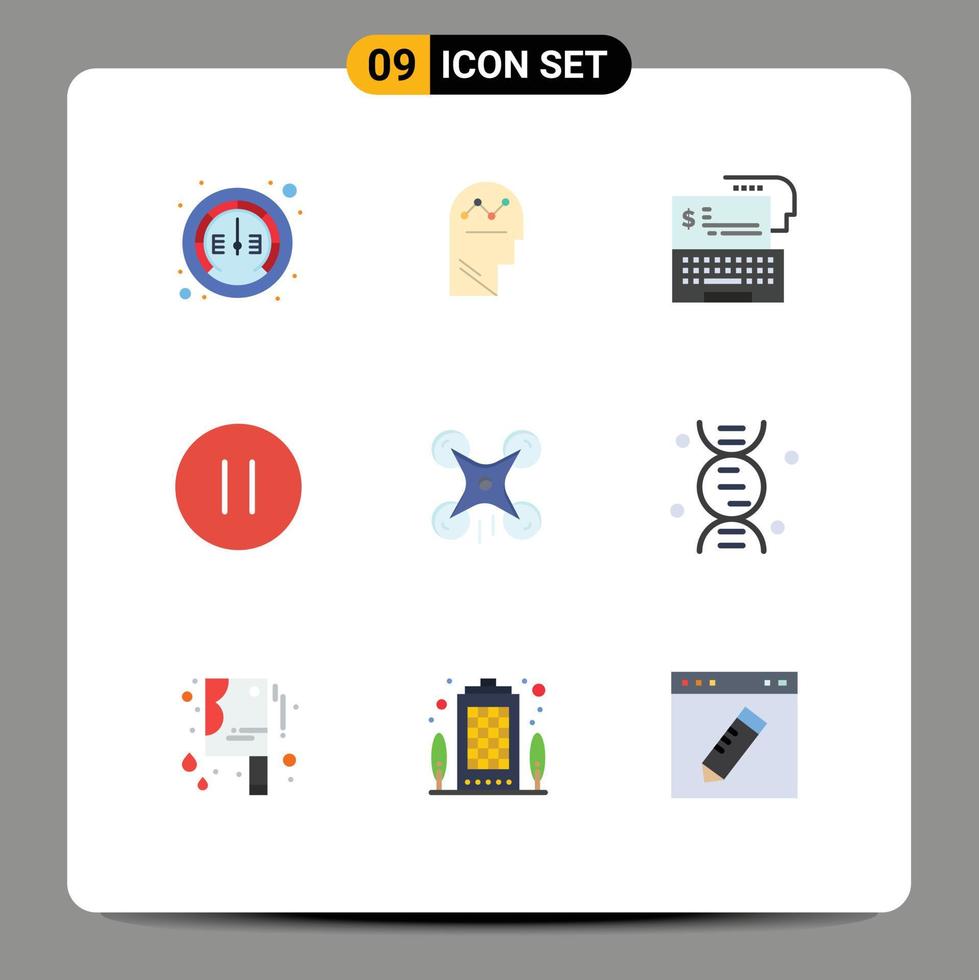 pacote de cores planas de 9 símbolos universais de parada de pensamento multimídia, controle de dinheiro, elementos de design de vetores editáveis