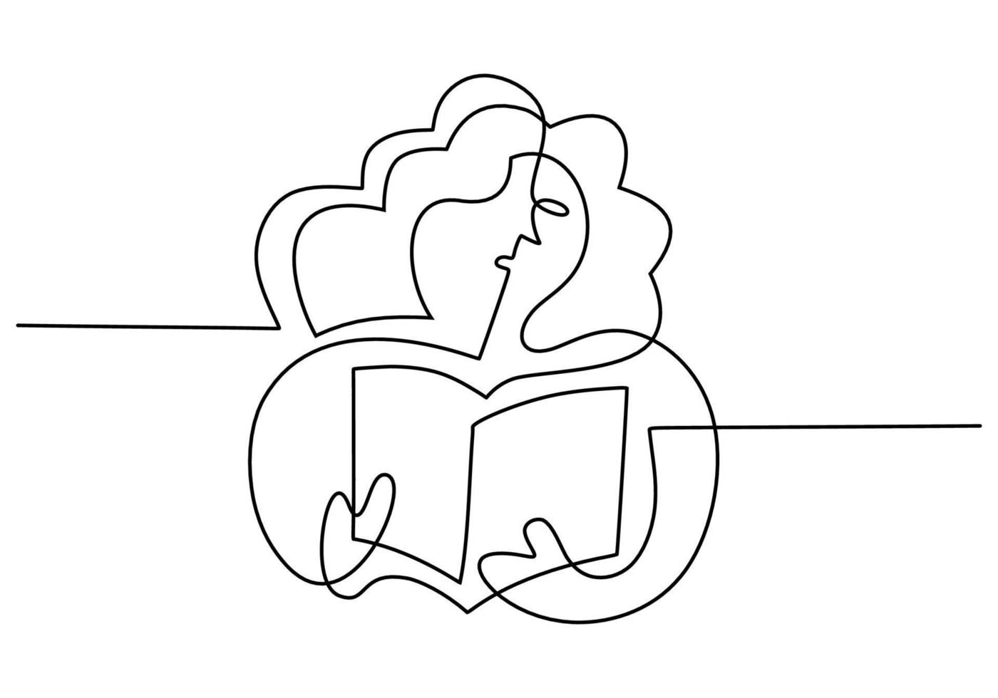 mão desenhando uma linha de mulher leu livro isolado no fundo branco. vetor
