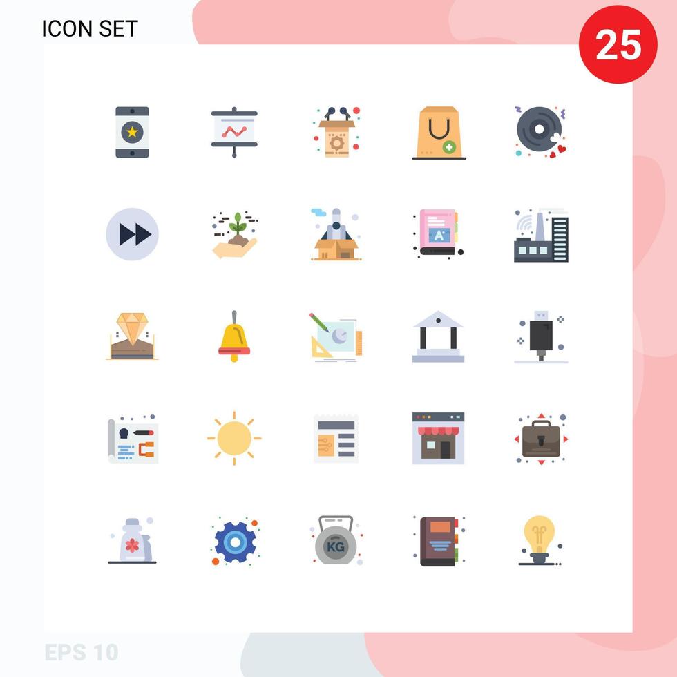 grupo de 25 sinais e símbolos de cores planas para projetor de comércio de pacotes comprar elementos de design de vetores editáveis de fala
