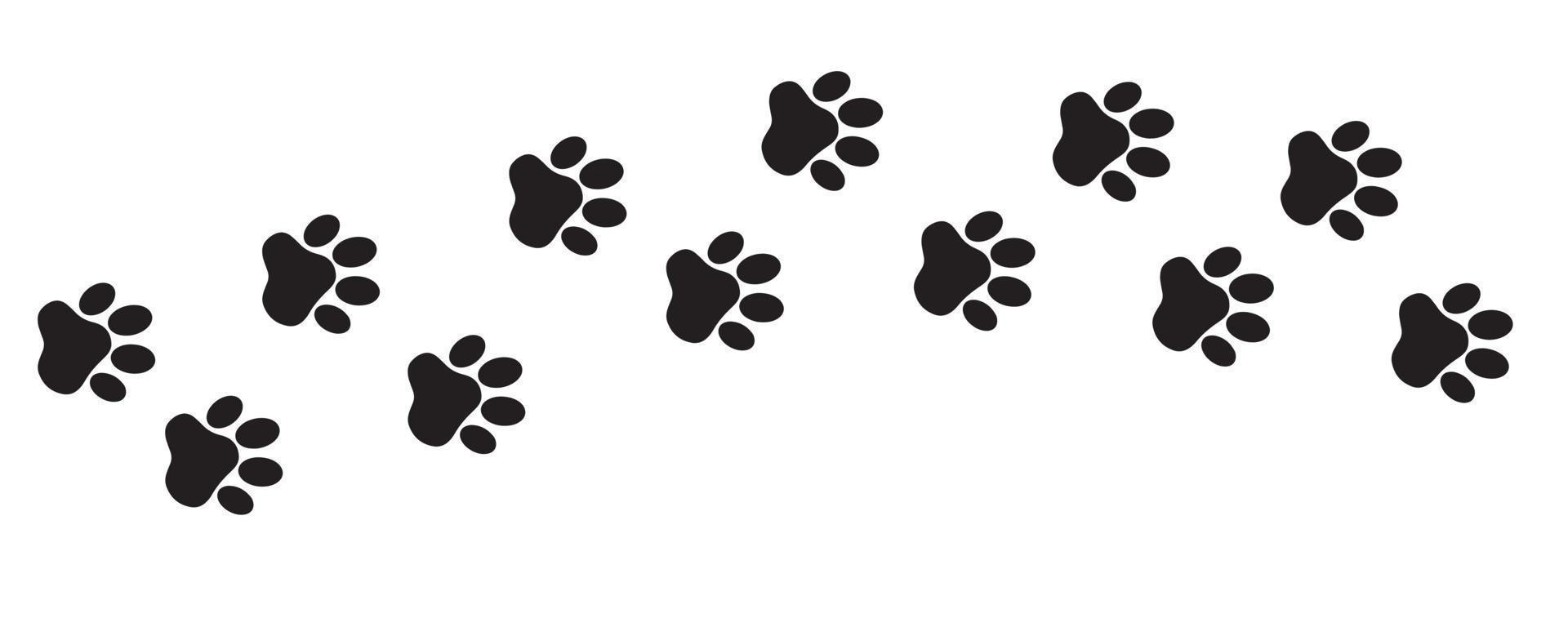 pegadas de animais de estimação, cães ou gatos. impressões de animais de estimação. padrão de pata. impressão de pata na forma de uma silhueta negra vetor