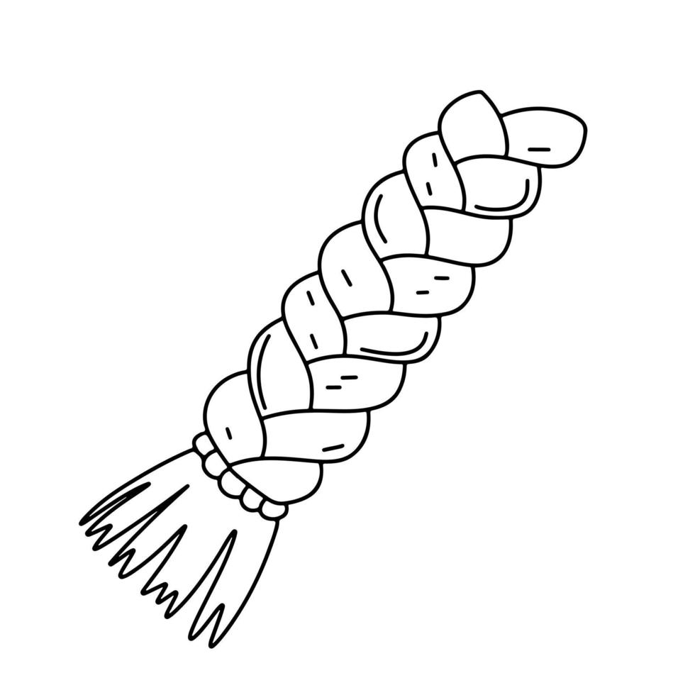 uma trança de cabelo no estilo doodle desenhado à mão. ilustração vetorial isolada no fundo branco. vetor