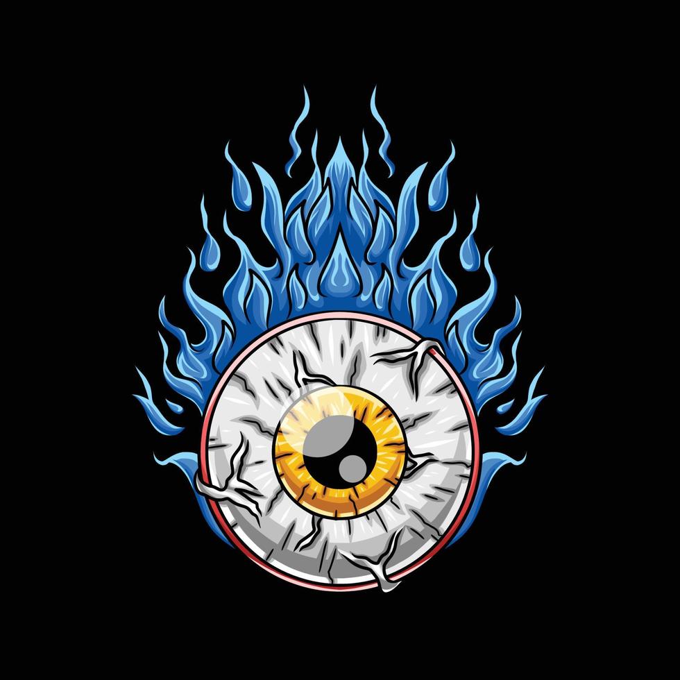 globo ocular na ilustração dos desenhos animados de fogo azul vetor