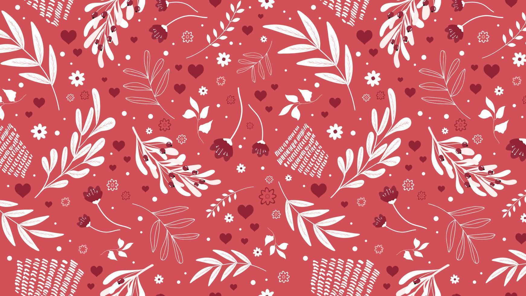 fundo vermelho com vegetação, galhos, tulipas e corações, adequado para dia dos namorados, dia das mães para impressão em tecido e papel. vetor