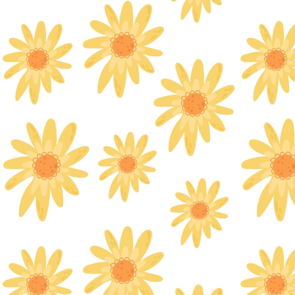 flores amarelas isoladas no fundo branco. ilustração em vetor padrão sem emenda floral desenhada à mão.