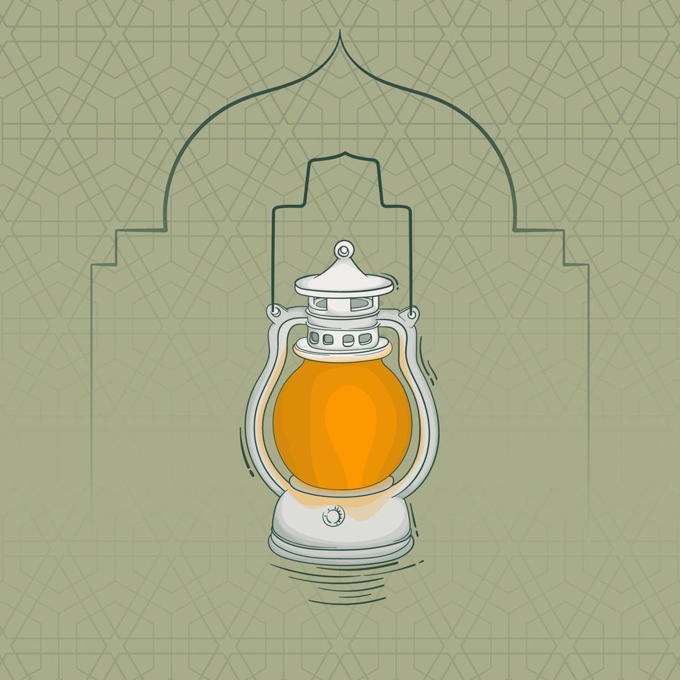 modelo ramadan kareem com lanterna vintage em design de desenho animado com fundo islâmico simples vetor