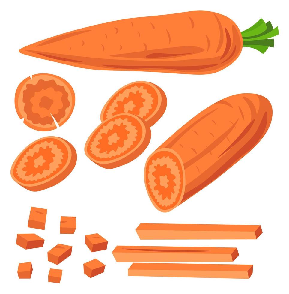 cenouras cortadas em pedaços e legumes fatiados vetor