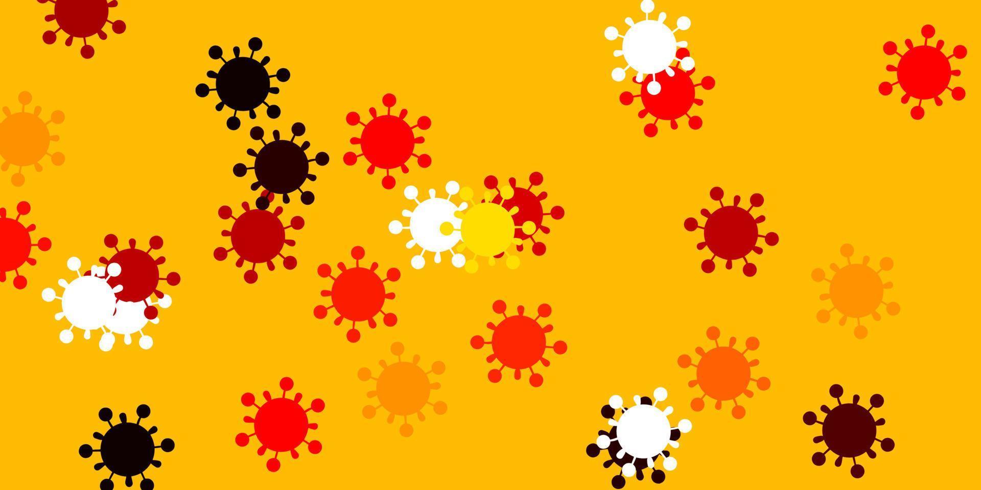 pano de fundo vector vermelho e amarelo claro com símbolos de vírus.