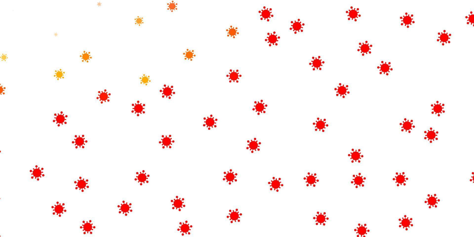 pano de fundo vector vermelho e amarelo claro com símbolos de vírus.