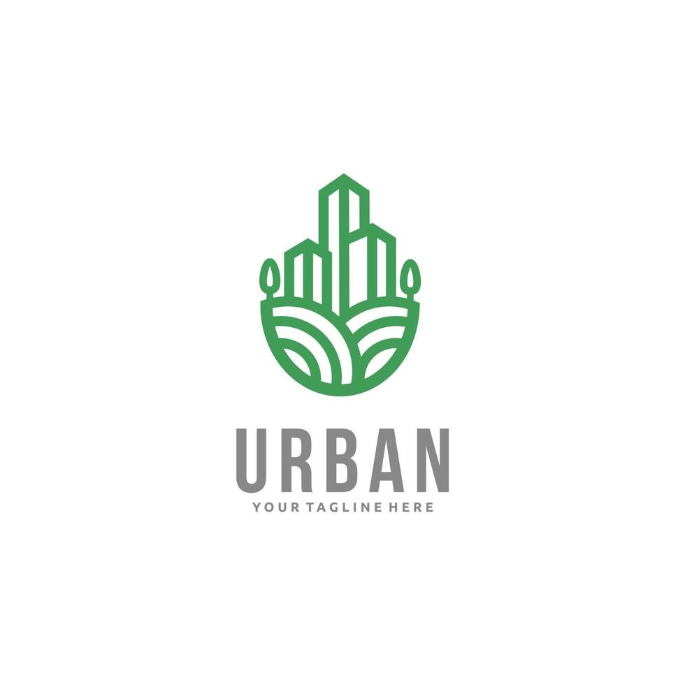 jardim urbano, estilo linear de design de logotipo de fazenda da cidade vetor