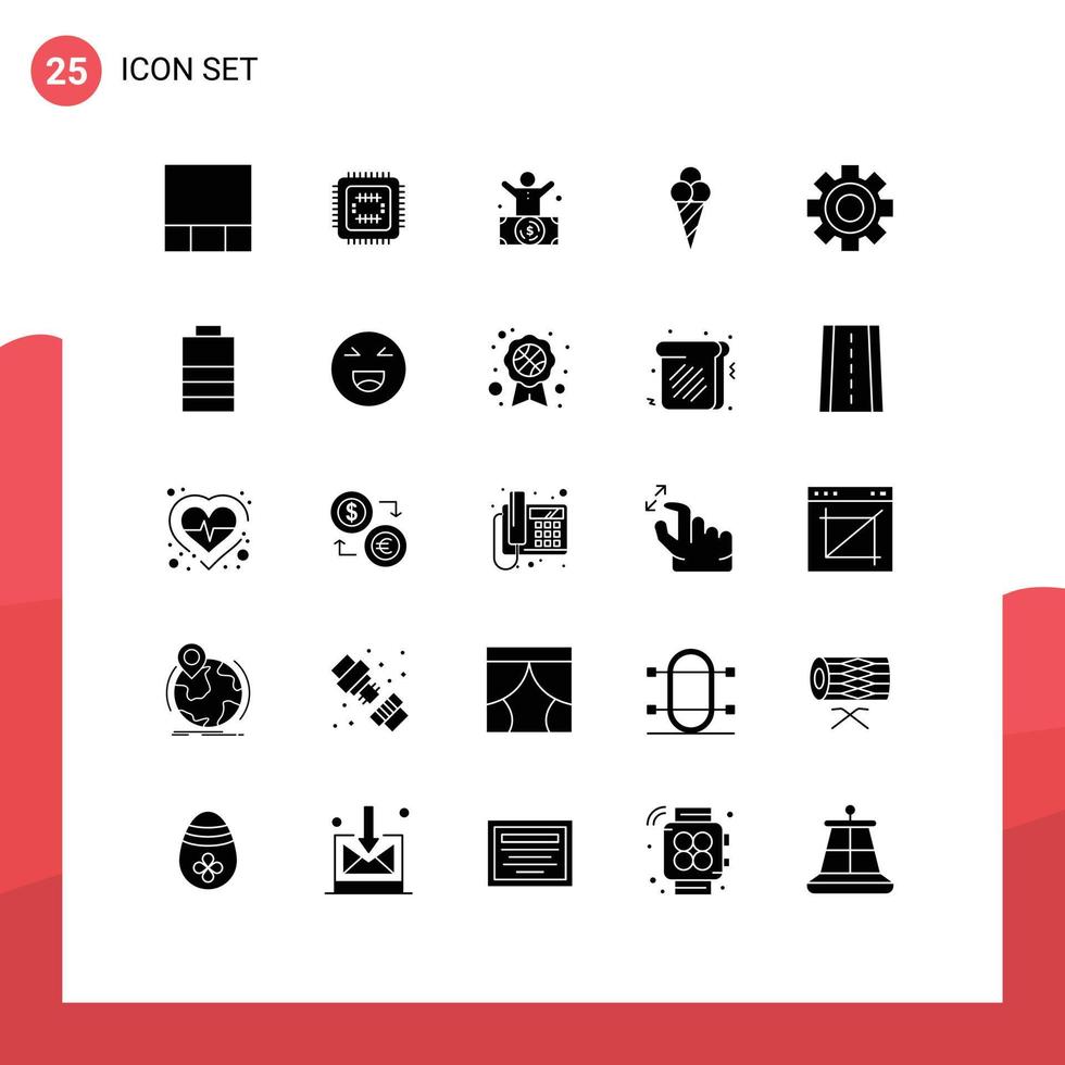 25 ícones criativos, sinais modernos e símbolos de ciência engrenagem milionário cog sorvete editável elementos de design vetorial vetor