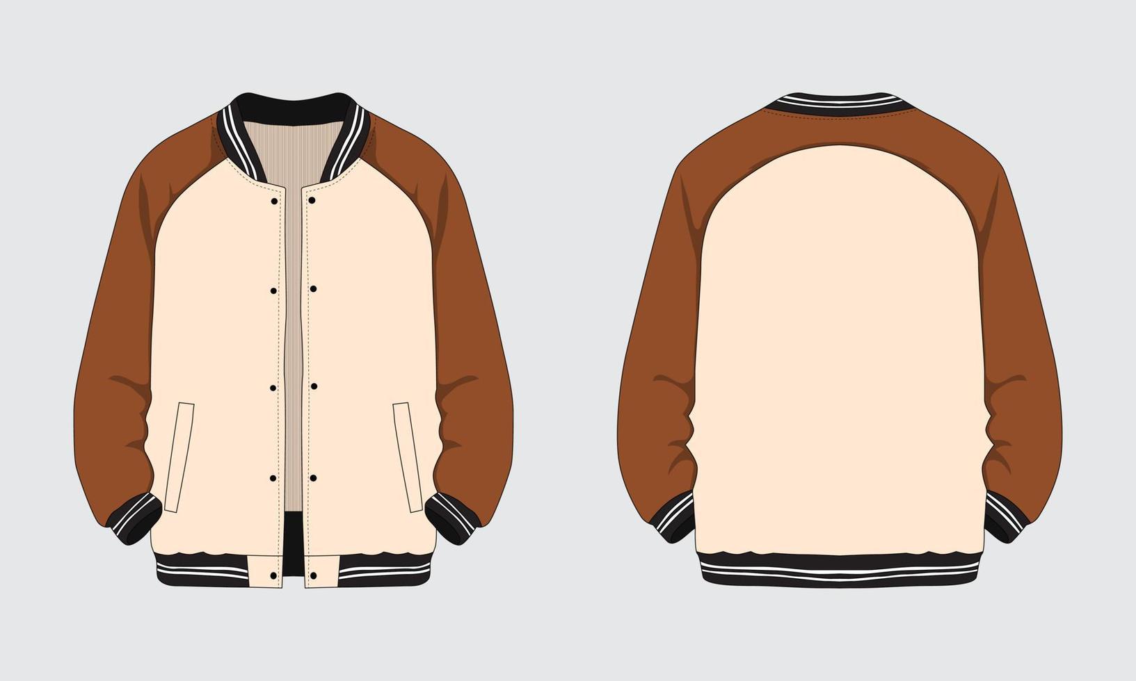maquete de jaqueta de manga raglan vista frontal e traseira vetor