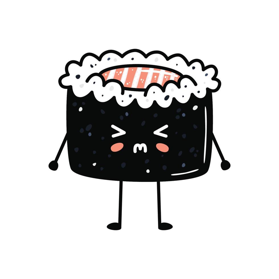 mascote de sushi kawaii em estilo cartoon. maki bonito com salmão para menu vetor