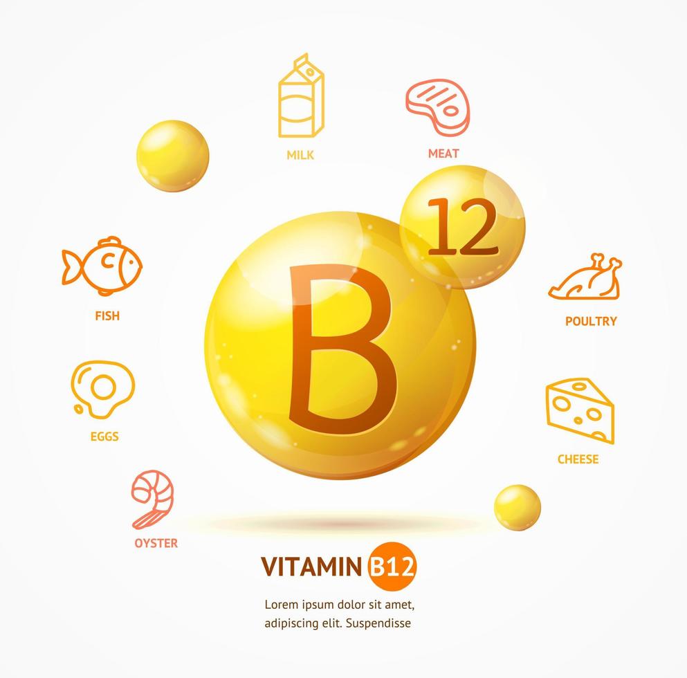 conceito de cartão de vitamina b12 3d detalhado realista. vetor
