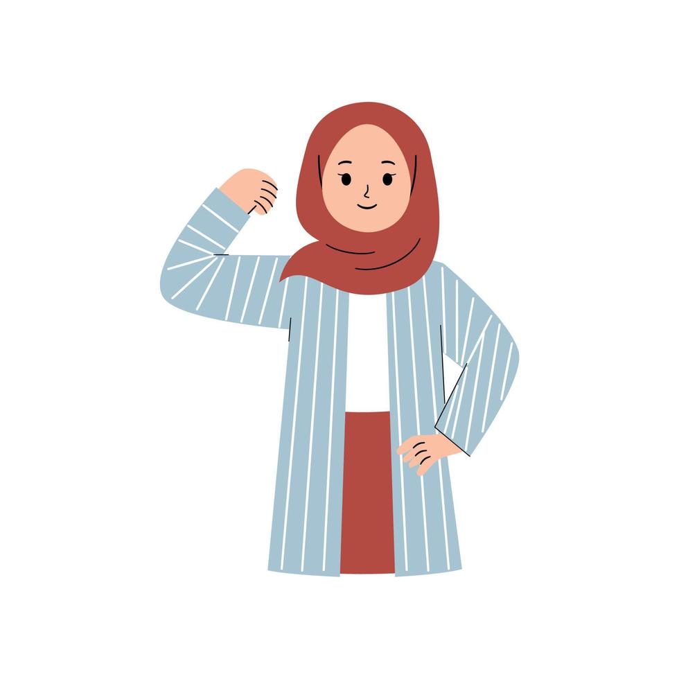 mulher muçulmana com gesto de mão forte vetor