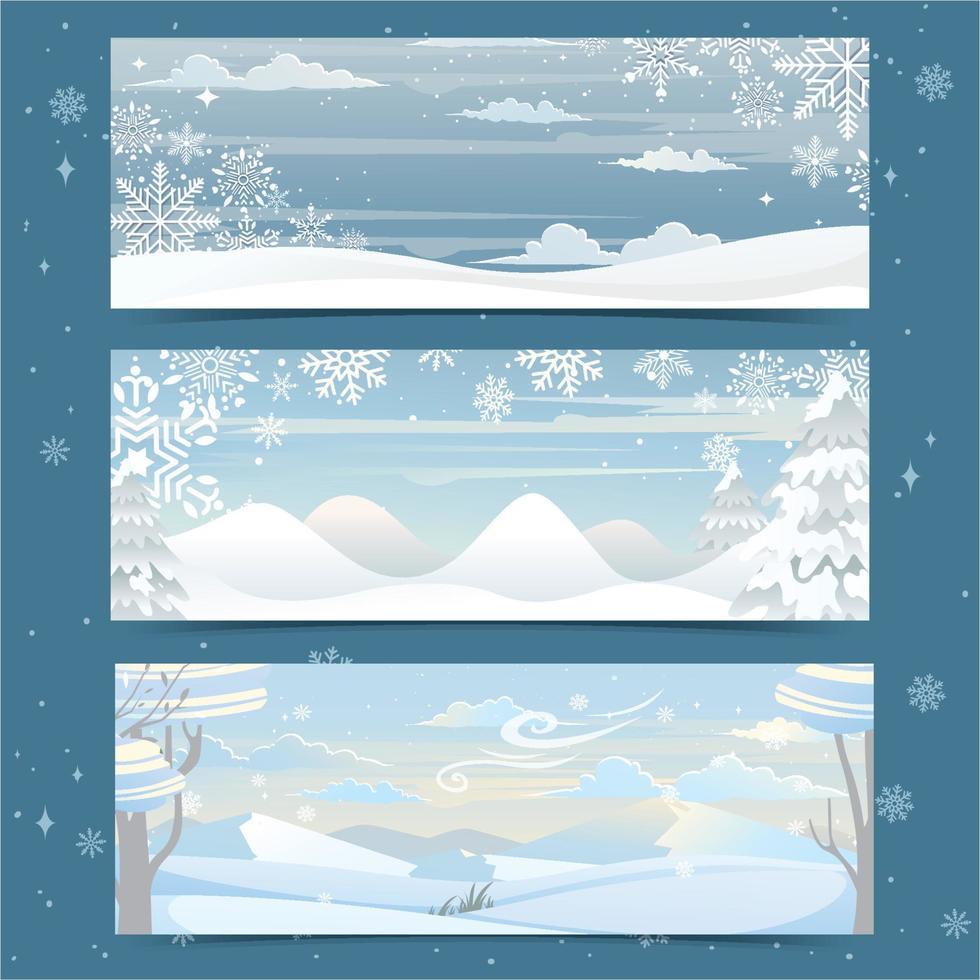 modelo de banner de inverno com fundo azul e neve vetor