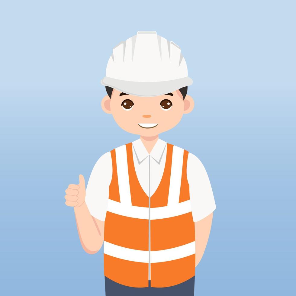 arquiteto, técnico e construtores e engenheiros e mecânicos e trabalhadores da construção civil trabalho em equipe, personagem de desenho animado de ilustração vetorial. engenheiro com capacete de segurança branco no canteiro de obras. vetor