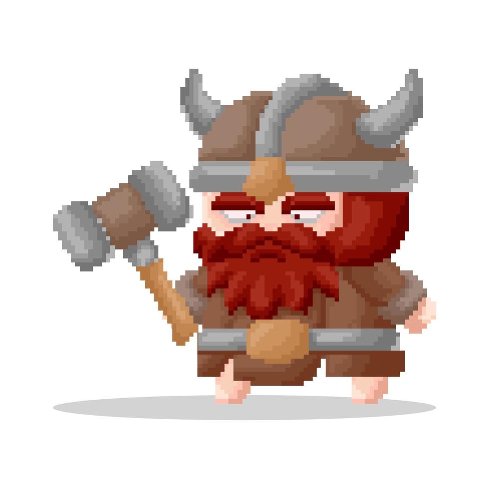 chibi viking personagem implacável pixel art vetor