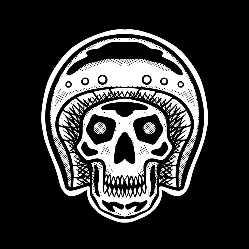 ilustração de arte de capacete de caveira desenhada à mão vetor preto e branco para tatuagem, adesivo, logotipo etc