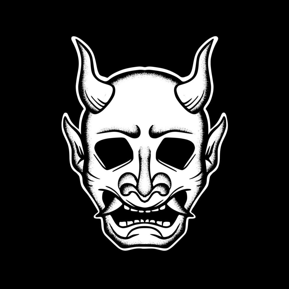 ilustração de arte de máscara de diabo desenhada à mão vetor preto e branco para tatuagem, adesivo, logotipo etc