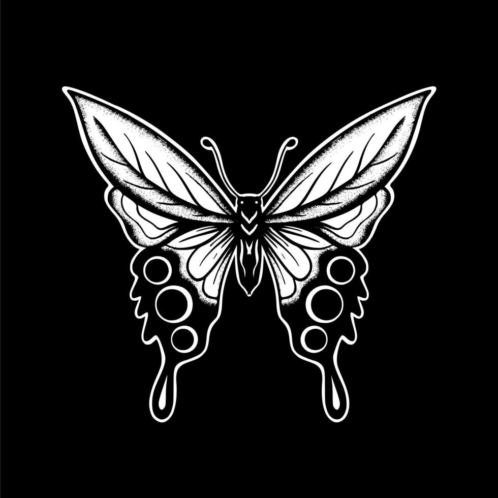 ilustração de arte borboleta mão desenhada vetor preto e branco para tatuagem, adesivo, logotipo etc