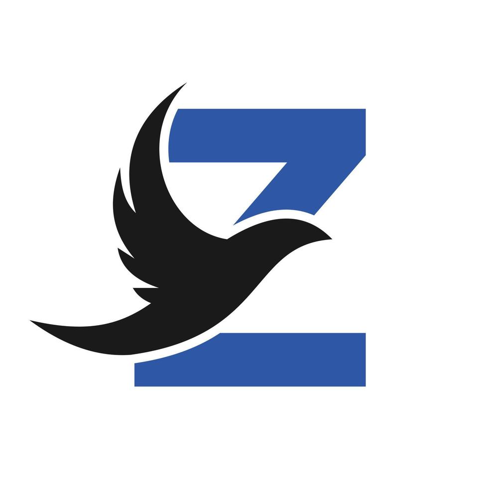 letra z pássaro voador logotipo modelo sinal de vetor. logotipo do pássaro pomba na letra w conceito vetor