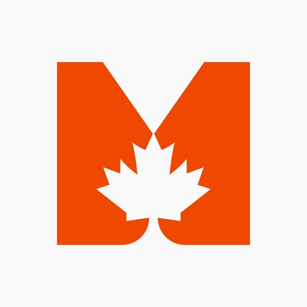 logotipo do bordo vermelho canadense no símbolo vetorial da letra m. conceito de folha de bordo para a identidade da empresa canadense vetor