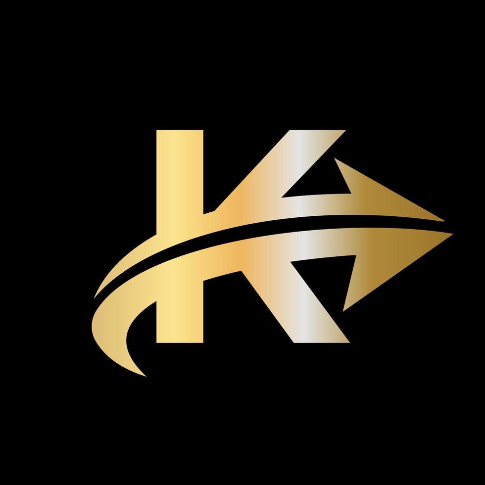 modelo de logotipo financeiro letra k com seta de crescimento de marketing vetor