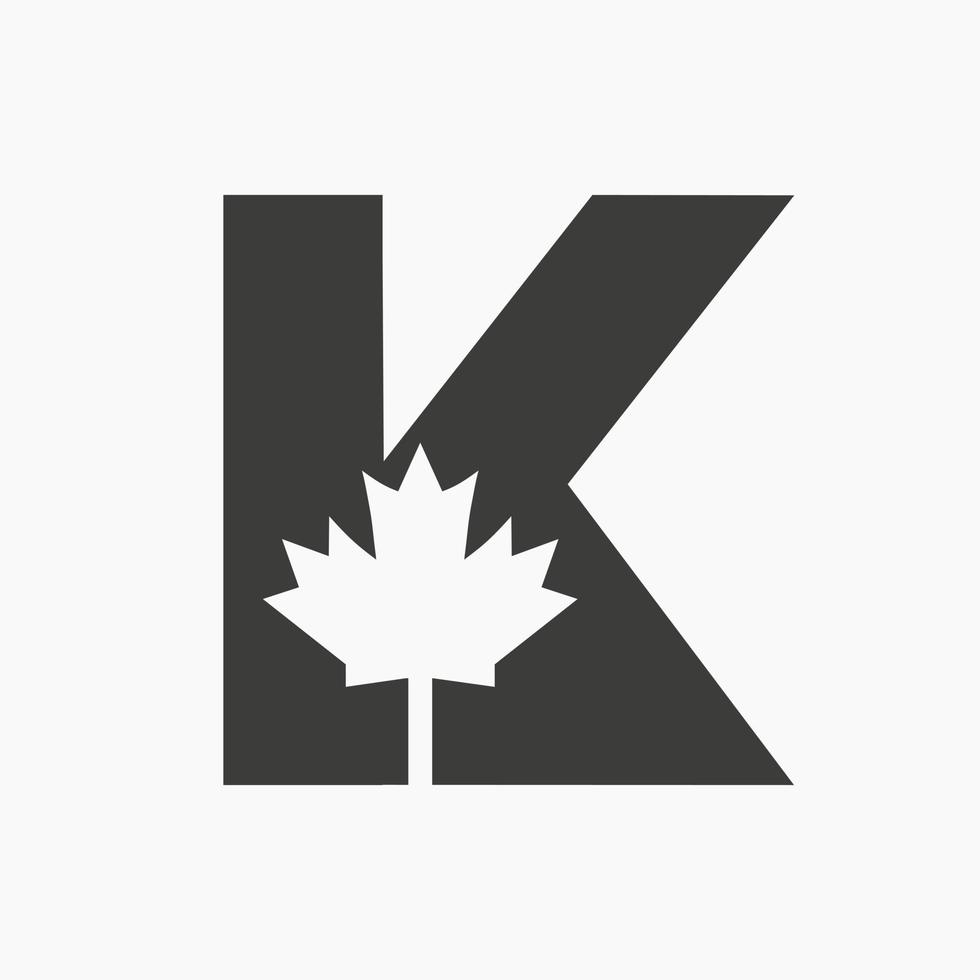 logotipo do bordo vermelho canadense no símbolo vetorial da letra k. conceito de folha de bordo para a identidade da empresa canadense vetor