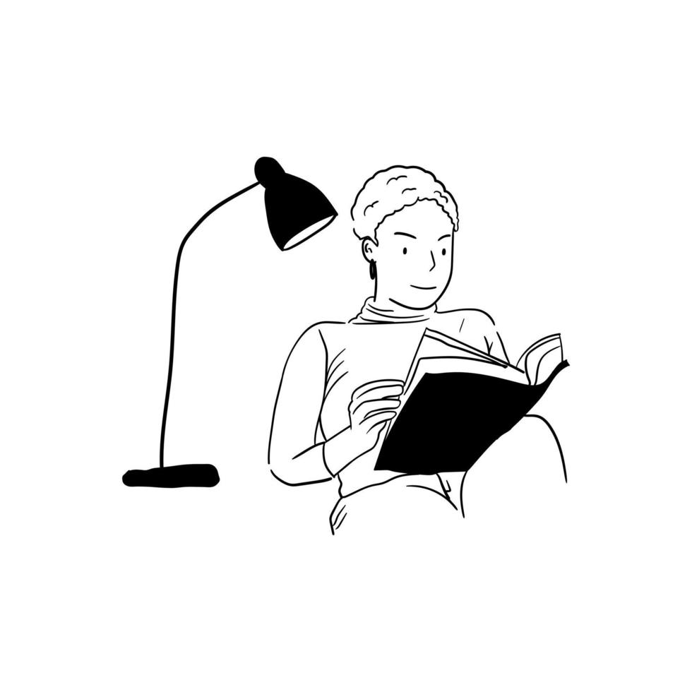 ilustração minimalista de mulher lendo um livro vetor