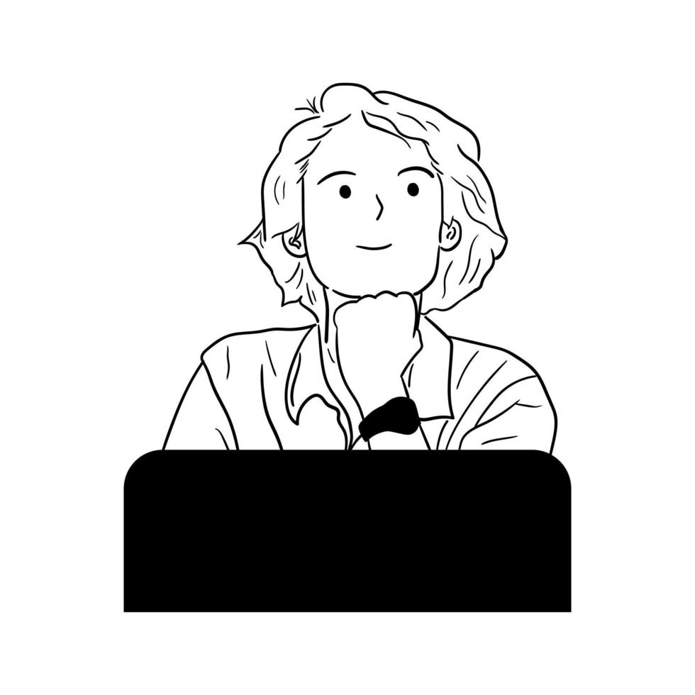 ilustração minimalista de mulher trabalhando na frente do laptop vetor