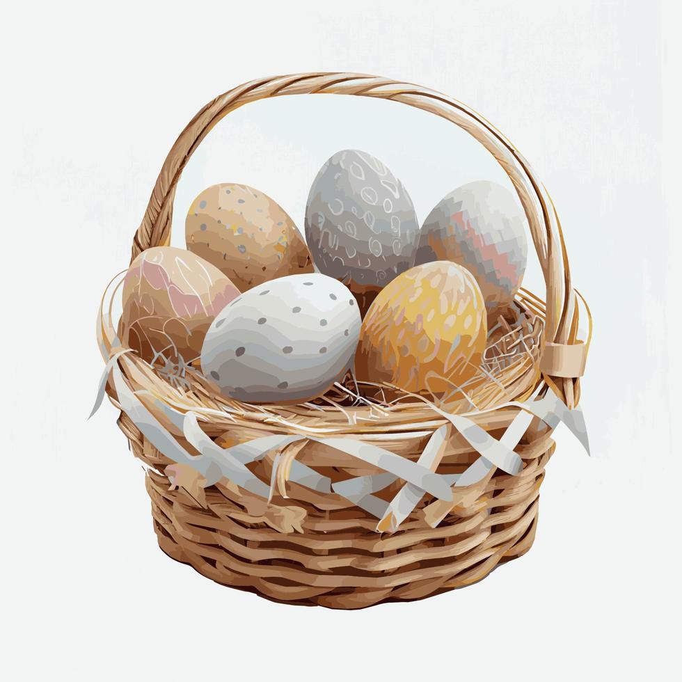 cesta festiva de ovos ortodoxos de páscoa em um fundo branco - vector