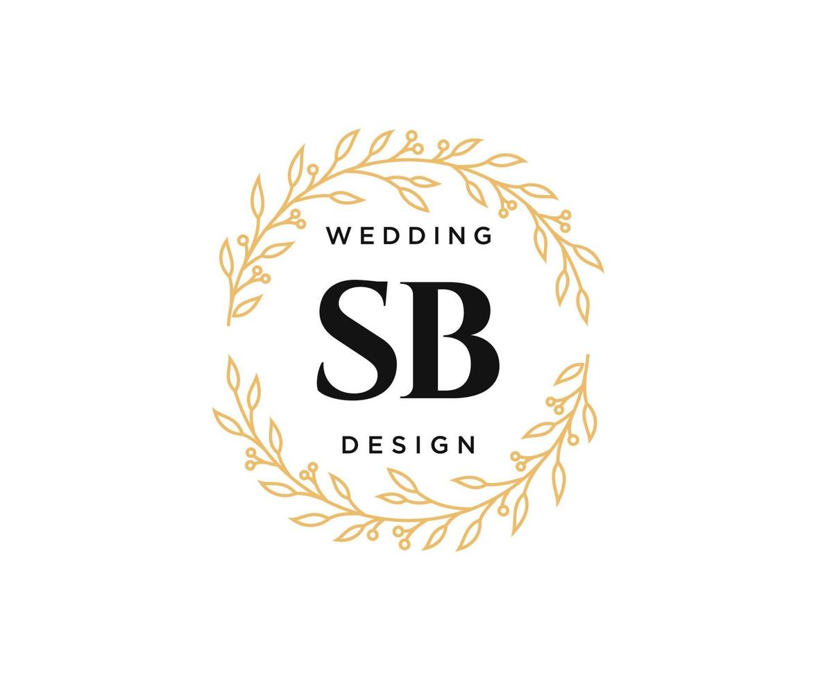 coleção de logotipos de monograma de casamento de letra inicial sb, modelos modernos minimalistas e florais desenhados à mão para cartões de convite, salve a data, identidade elegante para restaurante, boutique, café em vetor