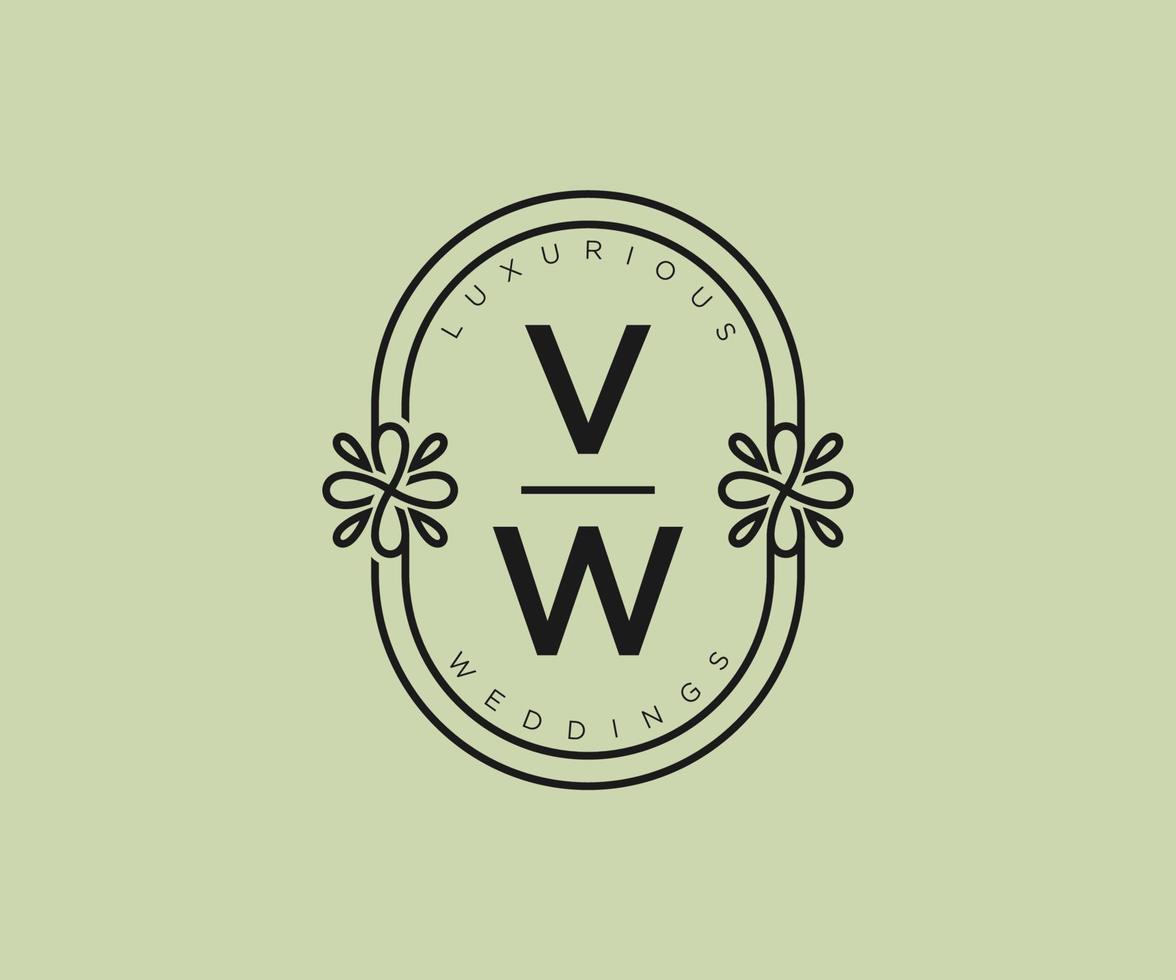 modelo de logotipos de monograma de casamento de carta vwinitials, modelos minimalistas e florais modernos desenhados à mão para cartões de convite, salve a data, identidade elegante. vetor